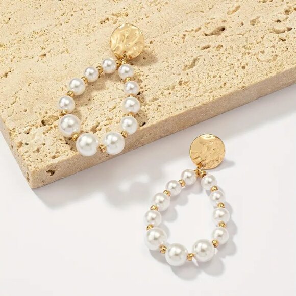 14K Gold Womens Cultured Pearl Hanging Drop Earrings Ladies Freshwater Jewelry